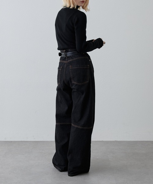 切替デザインワイドデニムパンツ（デニムパンツ）｜Lui's（ルイス）の