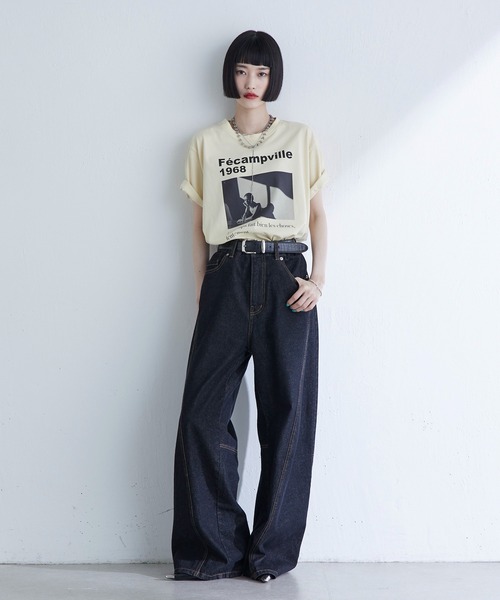 Lui's（ルイス）の「切替デザインワイドデニムパンツ（デニムパンツ