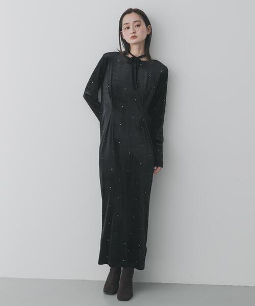 SENSE OF PLACE by URBAN RESEARCH（センスオブプレイスバイアーバンリサーチ）の「ドットシシュウベロアワンピース（ワンピース・レディース・ブラック/ブラウン・S/ONE）」の4枚目の写真