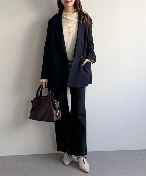 mysty woman（ミスティウーマン）の「ピークドラペルジャケット 636937（テーラードジャケット・レディース・ベージュ系その他/ベージュ/ネイビー・FREE）」の18枚目の写真