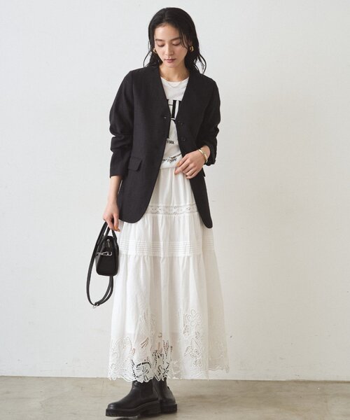 LOUNGEDRESS（ラウンジドレス）の「レースティアードスカート（スカート・レディース・オフホワイト/ブラック・FREE）」の7枚目の写真