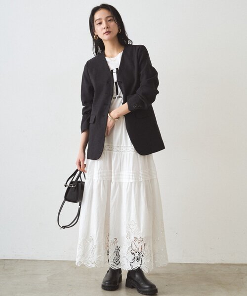 LOUNGEDRESS（ラウンジドレス）の「レースティアードスカート（スカート・レディース・オフホワイト/ブラック・FREE）」の8枚目の写真