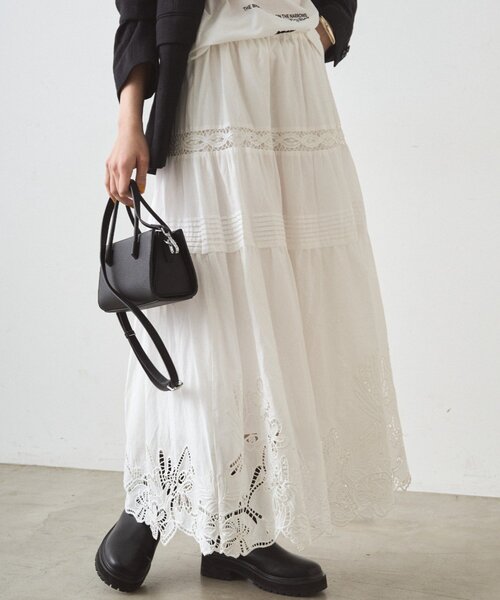 LOUNGEDRESS（ラウンジドレス）の「レースティアードスカート（スカート・レディース・オフホワイト/ブラック・FREE）」の12枚目の写真