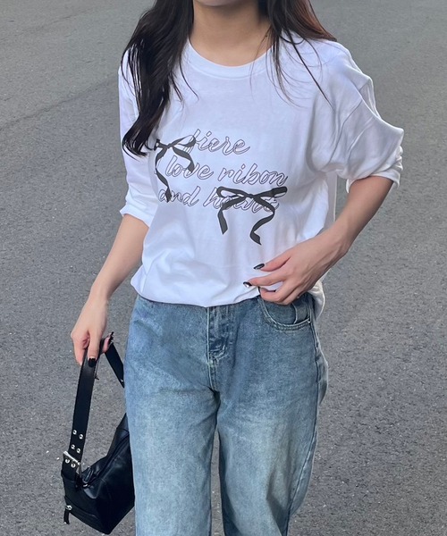 etta(エタ)の「リボンロンT/長袖Tシャツ(Tシャツ/カットソー・レディース・ホワイト・LARGE/MEDIUM/X-LARGE)」の1枚目の写真