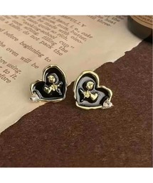 【88eighty-eight】ブラックハート薔薇アンティークピアス【import】(MA)