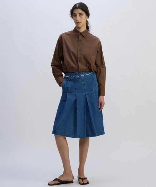 CURRENTAGE(カレンテージ)の「Denim Skirt(デニムスカート・レディース・インディゴブルー/ホワイト・1/2)」の1枚目の写真