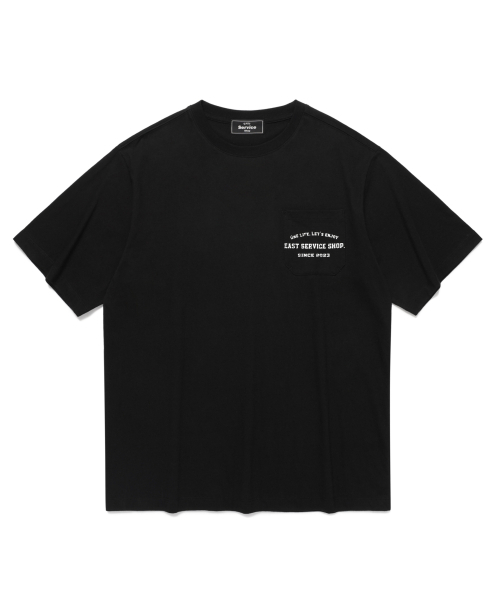 eastserviceshop(イーストサービスショップ)の「Stamp Pocket Half T - Black(Tシャツ/カットソー・レディース・ブラック・SMALL/MEDIUM/LARGE)」の1枚目の写真