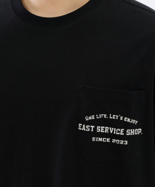 eastserviceshop(イーストサービスショップ)の「Stamp Pocket Half T - Black(Tシャツ/カットソー・レディース・ブラック・SMALL/MEDIUM/LARGE)」の4枚目の写真
