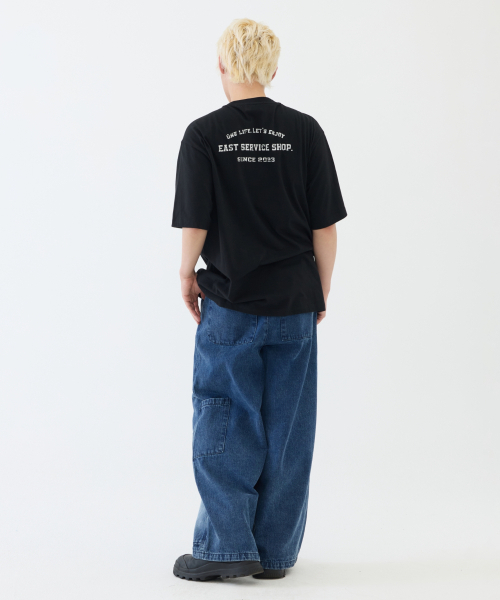 eastserviceshop(イーストサービスショップ)の「Stamp Pocket Half T - Black(Tシャツ/カットソー・レディース・ブラック・SMALL/MEDIUM/LARGE)」の2枚目の写真