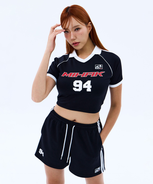 MIHAK（ミハク）の「94 フットボールクロップジャージTシャツ (ブラック)（Tシャツ/カットソー・レディース・その他・1/2）」の3枚目の写真