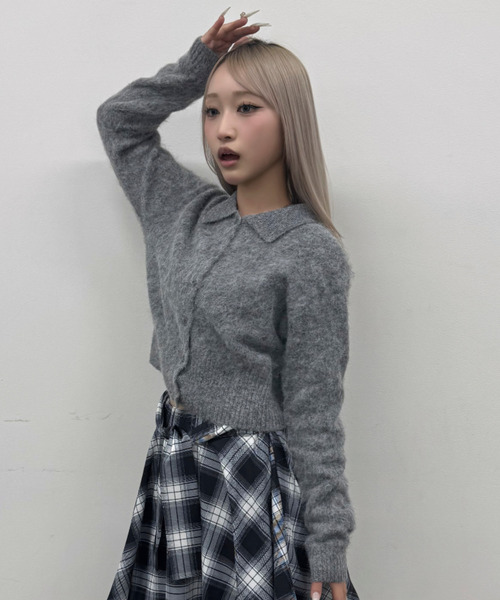 DAESE TOKYO(デセトウキョウ)の「『DAESE TOKYO/デセトウキョウ』モヘア襟付きWZIPPO(Tシャツ/カットソー・レディース・オフホワイト/チャコールグレー・FREE)」の2枚目の写真