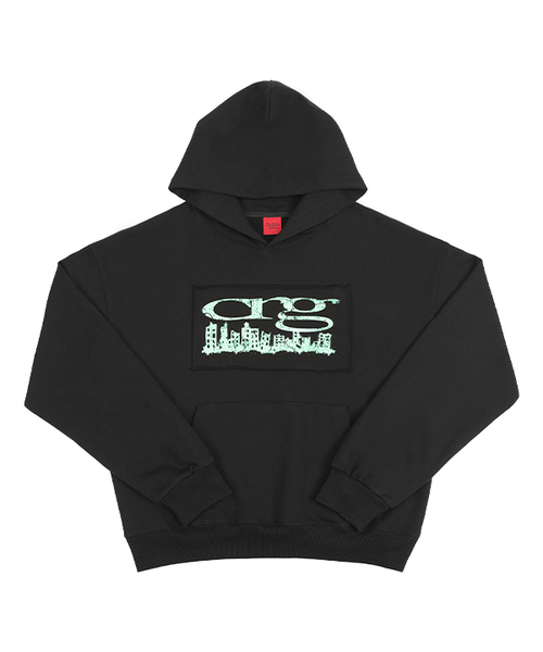 CITY LOGO CUT OFF HOODIE — чёрное худи с отрезанным низом и логотипом