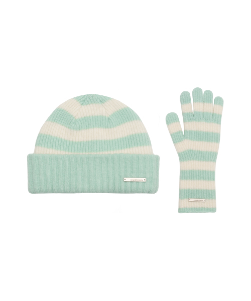 AMESWORLDWIDE(アメスワールドワイド)の「HAIRY STRIPE GLOVES & BEANIE SET MINT(ニットキャップ/ビーニー・レディース・その他・FREE)」の1枚目の写真