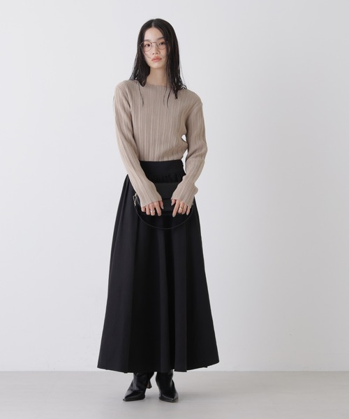 NANO universe（ナノユニバース）の「プリーツニットボートネックトップス(セットアップ可)（ニット/セーター・レディース・ライトベージュ/ベージュ系その他3/ダークネイビー・FREE）」の17枚目の写真