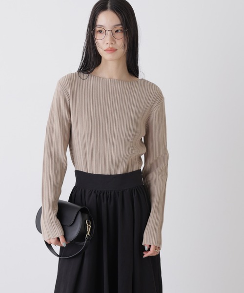 NANO universe（ナノユニバース）の「プリーツニットボートネックトップス(セットアップ可)（ニット/セーター・レディース・ライトベージュ/ベージュ系その他3/ダークネイビー・FREE）」の11枚目の写真