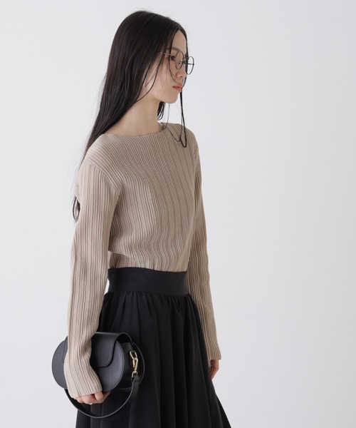 NANO universe（ナノユニバース）の「プリーツニットボートネックトップス(セットアップ可)（ニット/セーター・レディース・ライトベージュ/ベージュ系その他3/ダークネイビー・FREE）」の13枚目の写真
