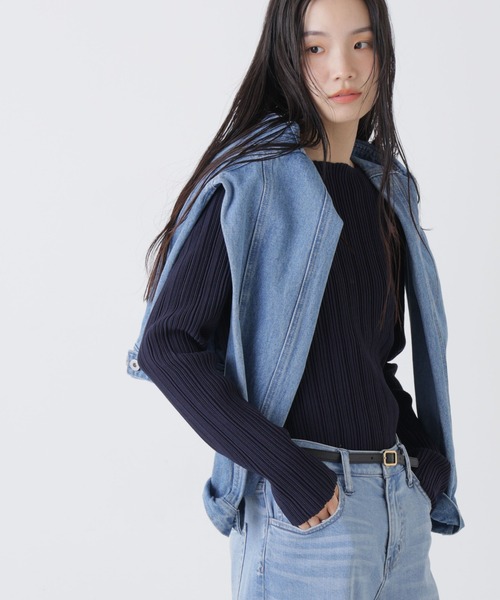 NANO universe（ナノユニバース）の「プリーツニットボートネックトップス(セットアップ可)（ニット/セーター・レディース・ライトベージュ/ベージュ系その他3/ダークネイビー・FREE）」の18枚目の写真