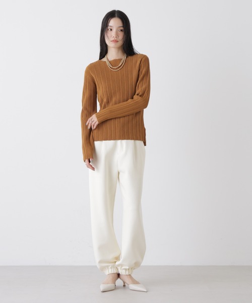 NANO universe（ナノユニバース）の「プリーツニットボートネックトップス(セットアップ可)（ニット/セーター・レディース・ライトベージュ/ベージュ系その他3/ダークネイビー・FREE）」の7枚目の写真