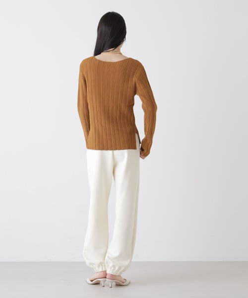 NANO universe（ナノユニバース）の「プリーツニットボートネックトップス(セットアップ可)（ニット/セーター・レディース・ライトベージュ/ベージュ系その他3/ダークネイビー・FREE）」の9枚目の写真