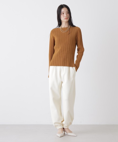 NANO universe（ナノユニバース）の「プリーツニットボートネックトップス(セットアップ可)（ニット/セーター・レディース・ライトベージュ/ベージュ系その他3/ダークネイビー・FREE）」の10枚目の写真