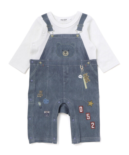 SLAP SLIP BABY（スラップスリップベビー）の「アニマルクマさんストライプサロペット重ね着風プリントロンパースベビー(60~80cm)（ロンパース・キッズ・ネイビー/ブルー・60cm/70cm/80ｃｍ）」の2枚目の写真