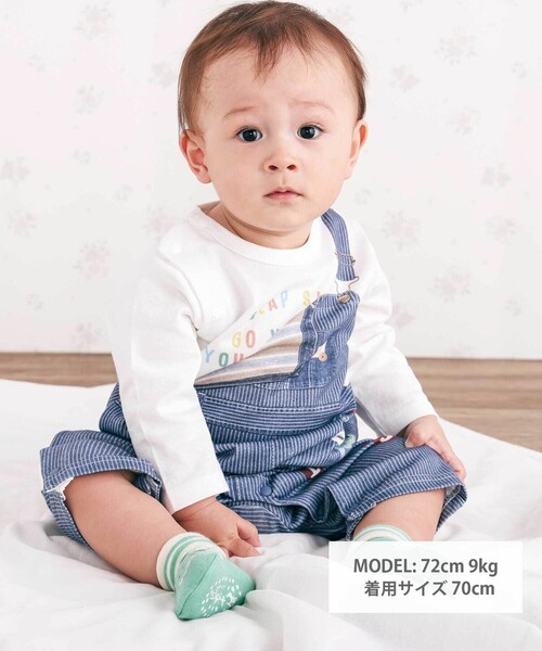 SLAP SLIP BABY（スラップスリップベビー）の「アニマルクマさんストライプサロペット重ね着風プリントロンパースベビー(60~80cm)（ロンパース・キッズ・ネイビー/ブルー・60cm/70cm/80ｃｍ）」の21枚目の写真