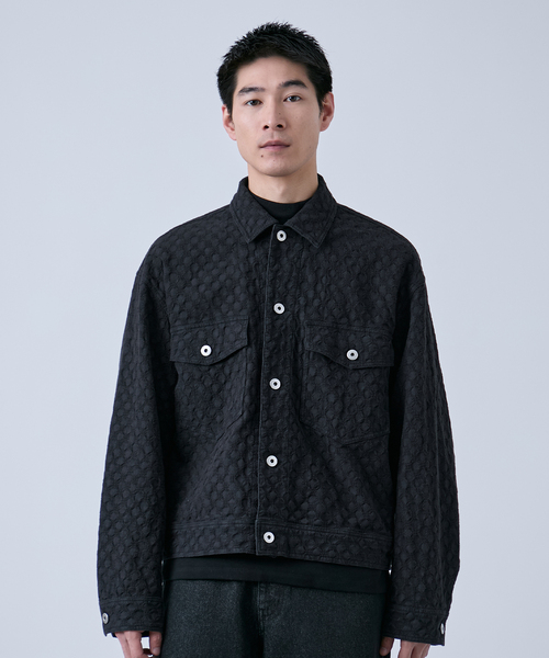 B.C STOCK（ベーセーストック）の「Deux Allures / ドゥ アリュール Lattice-Wave トラッカージャケット（その他アウター・メンズ・ブラック/ベージュ・FREE）」の4枚目の写真