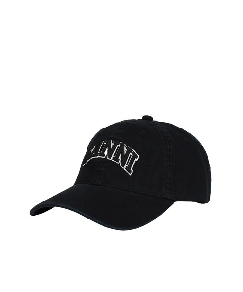 GANNI（ガニー）の「WASHED COTTON CANVAS CAP EMB（キャップ・メンズ・ブラック・OS）」の2枚目の写真