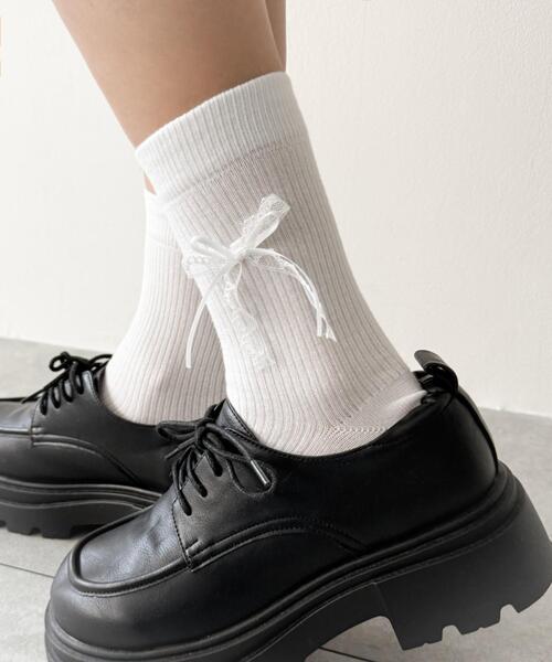 WEGO（ウィゴー）の「WEGO/ダブルリボンソックス（ソックス/靴下・レディース・ホワイト/ブラック・23-25cm）」の3枚目の写真