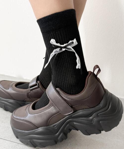 WEGO（ウィゴー）の「WEGO/ダブルリボンソックス（ソックス/靴下・レディース・ホワイト/ブラック・23-25cm）」の5枚目の写真