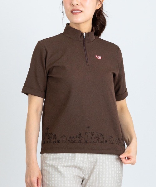 Picone CLUB（ピッコーネクラブ）の「裾刺繍UV速乾ジッププルオーバー（Tシャツ/カットソー・レディース・ホワイト/ライトグリーン/ブラウン/ネイビー・13号/11号/9号）」の3枚目の写真