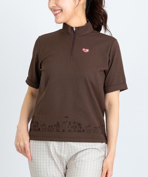Picone CLUB（ピッコーネクラブ）の「裾刺繍UV速乾ジッププルオーバー（Tシャツ/カットソー・レディース・ホワイト/ライトグリーン/ブラウン/ネイビー・13号/11号/9号）」の6枚目の写真
