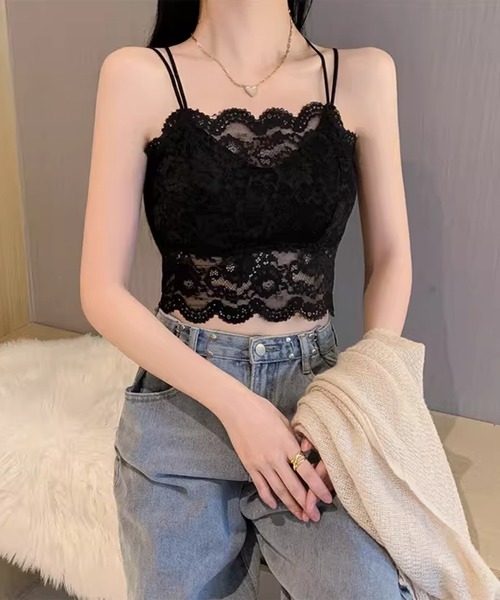 ALTROSE（アルトローズ）の「【パッド付き】クロス ストラップ スカラップ フラワー レース キャミソール ブラトップ（キャミソール・レディース・ホワイト/ピンク/グレー/ブラック・FREE）」の8枚目の写真