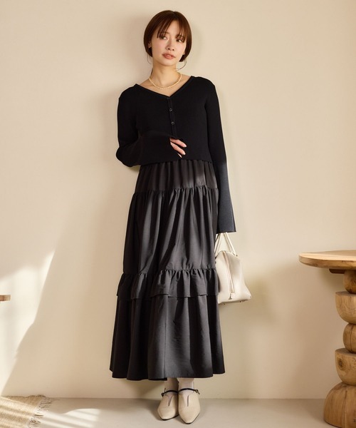 mysty woman（ミスティウーマン）の「キャミワンピースカーデSET 658144（ワンピース・レディース・ブラック/ライトベージュ/ライトグレー・FREE）」の12枚目の写真