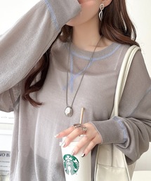 classicalelf（クラシカルエルフ）の「やわらかく透けて、自然体。シアーガゼット付きニットプルオーバー(長袖)（Tシャツ/カットソー）」