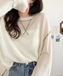 classicalelf（クラシカルエルフ）の「やわらかく透けて、自然体。シアーガゼット付きニットプルオーバー(長袖)（Tシャツ/カットソー）」