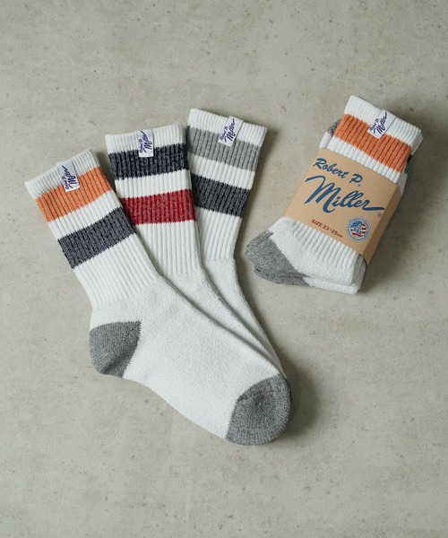 MILLER(ミラー)の「"02"≪Robert P. Miller≫3足セット ライン クルーソックス(ソックス/靴下・メンズ・ホワイト系1/ホワイト系2・25~27cm/23~25cm)」の2枚目の写真
