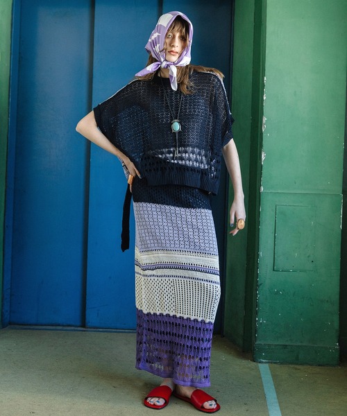 AULA AILA（アウラアイラ）の「【セットアップ着用可】オープンワークニットスカート（スカート・レディース・ブルー/ブラック/パープル・0）」の8枚目の写真