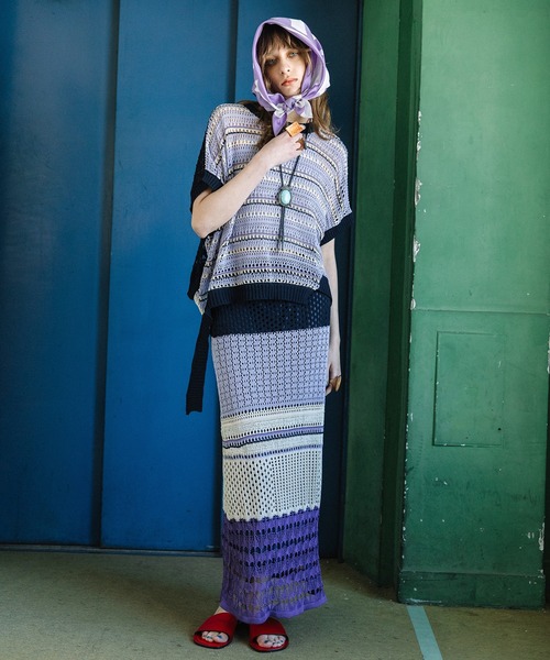 AULA AILA（アウラアイラ）の「【セットアップ着用可】オープンワークニットスカート（スカート・レディース・ブルー/ブラック/パープル・0）」の6枚目の写真