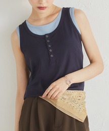 RANAN | 【接触冷感機能付き！】カップ付きレイヤードヘンリーネックタンク(タンクトップ)