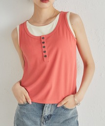 RANAN | 【接触冷感機能付き!】カップ付きレイヤードヘンリーネックタンク(タンクトップ)