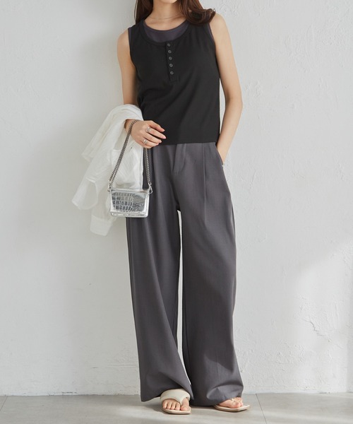 RANAN（ラナン）の「【接触冷感機能付き！】カップ付きレイヤードヘンリーネックタンク（タンクトップ・レディース・ブラック/コーラル/ネイビー/ブラウン・LL/S/M/L）」の12枚目の写真