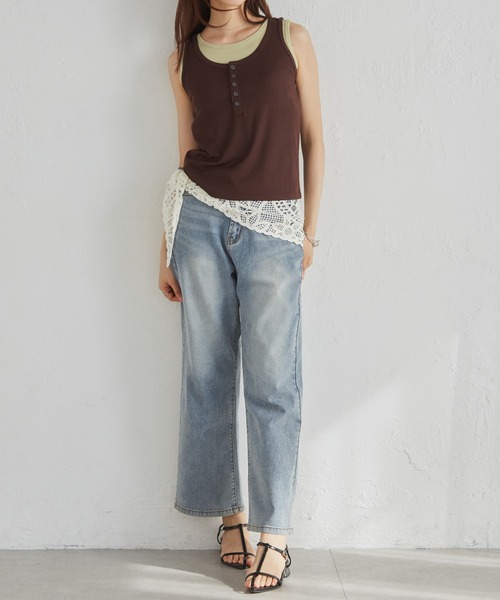 RANAN（ラナン）の「【接触冷感機能付き！】カップ付きレイヤードヘンリーネックタンク（タンクトップ・レディース・ブラック/コーラル/ネイビー/ブラウン・LL/S/M/L）」の20枚目の写真