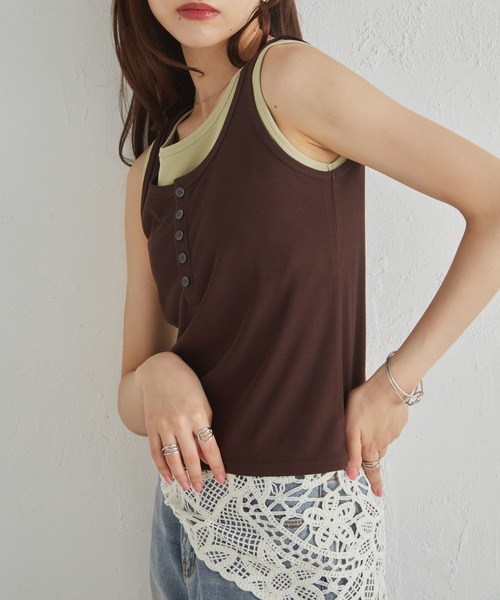 RANAN（ラナン）の「【接触冷感機能付き！】カップ付きレイヤードヘンリーネックタンク（タンクトップ・レディース・ブラック/コーラル/ネイビー/ブラウン・LL/S/M/L）」の18枚目の写真