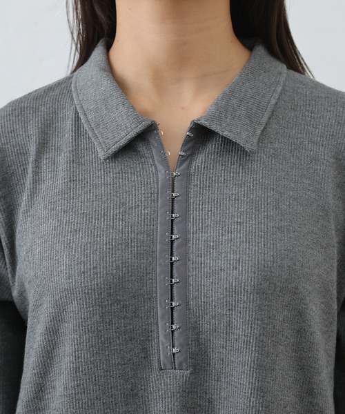 COLONY 2139（コロニートゥーワンスリーナイン）の「テレコ衿付きロングワンピース（ワンピース・レディース・ブラック/チャコールグレー・FREE）」の18枚目の写真