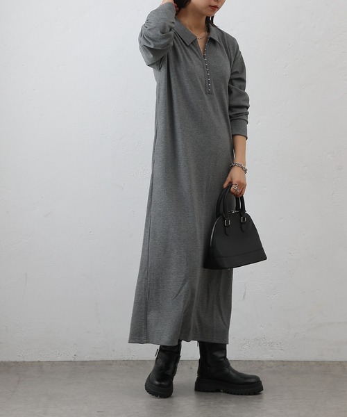 COLONY 2139（コロニートゥーワンスリーナイン）の「テレコ衿付きロングワンピース（ワンピース・レディース・ブラック/チャコールグレー・FREE）」の13枚目の写真