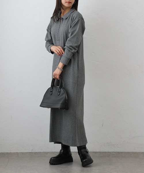 COLONY 2139（コロニートゥーワンスリーナイン）の「テレコ衿付きロングワンピース（ワンピース・レディース・ブラック/チャコールグレー・FREE）」の11枚目の写真