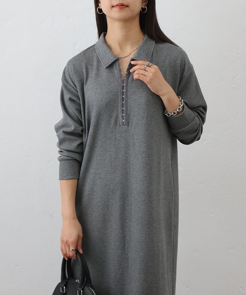 COLONY 2139（コロニートゥーワンスリーナイン）の「テレコ衿付きロングワンピース（ワンピース・レディース・ブラック/チャコールグレー・FREE）」の8枚目の写真