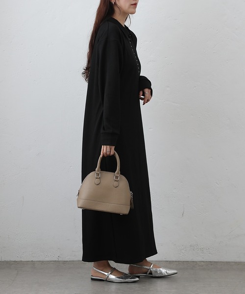 COLONY 2139（コロニートゥーワンスリーナイン）の「テレコ衿付きロングワンピース（ワンピース・レディース・ブラック/チャコールグレー・FREE）」の7枚目の写真