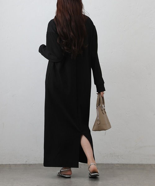 COLONY 2139（コロニートゥーワンスリーナイン）の「テレコ衿付きロングワンピース（ワンピース・レディース・ブラック/チャコールグレー・FREE）」の6枚目の写真